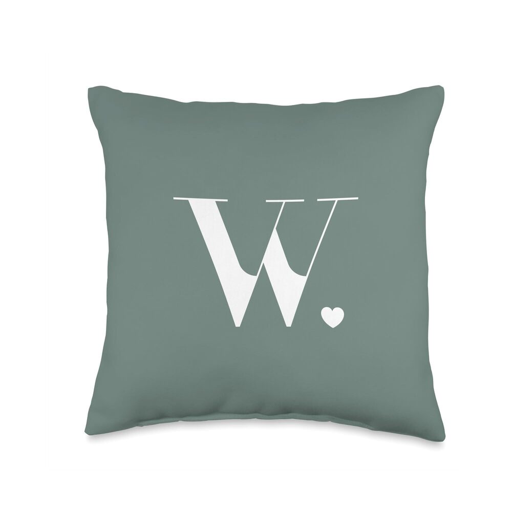 1560 Sage Green Cute Letter W Initial Heart Monogram Throw Pillow